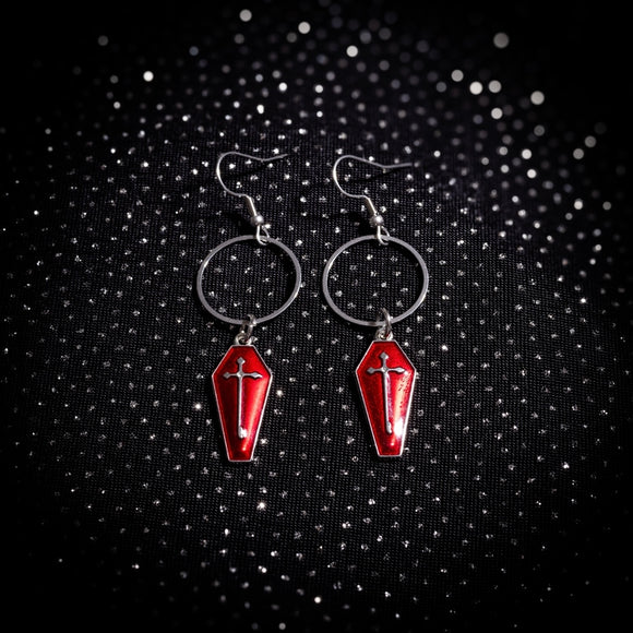 RED COFFIN O-RING EARRINGS